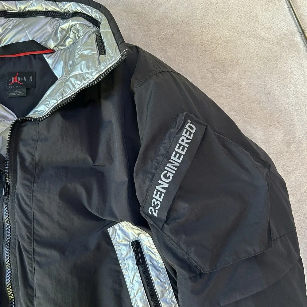 Jordan 23 Engineered‎ MA-1 Black Silver Puffer Jacket Mens Down Fill Size L MINT